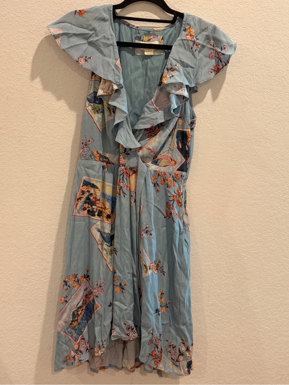 Maeve Powder Blue Floral Patch Ruffle Midi Dress